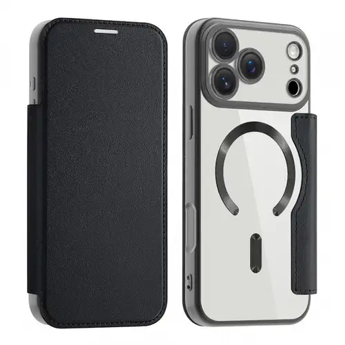 Husa MagSafe pentru Apple iPhone 17 Pro, Techsuit SmartMag Book (Negru)