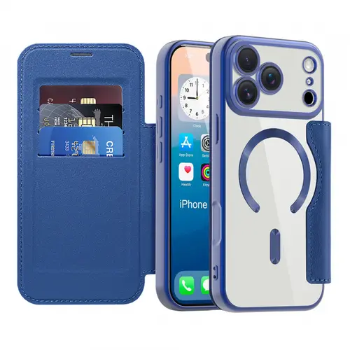 Husa MagSafe pentru Apple iPhone 17 Pro Max, Techsuit SmartMag Book (Albastru)