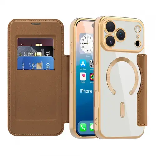 Husa MagSafe pentru Apple iPhone 17 Pro, Techsuit, SmartMag Book (Maro)