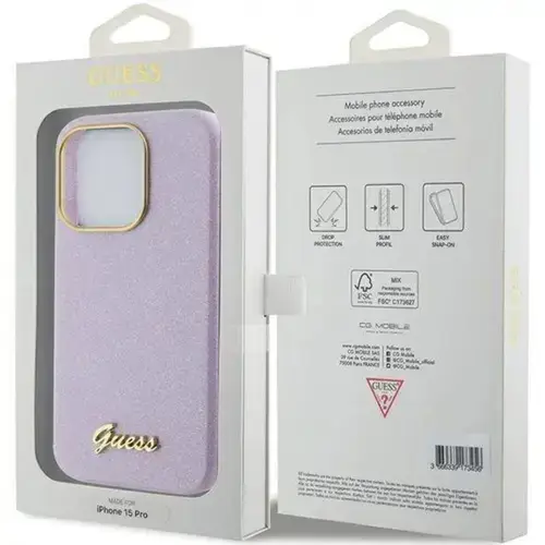 Husa Protectie Spate Guess Glitter Full Wrapped pentru Apple iPhone 15 Pro (Mov)