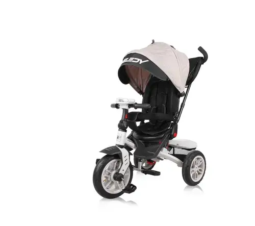 Tricicleta multifunctionala 4in1 Lorelli Speedy Air, roti cu camera, scaun rotativ, Negru/Crem