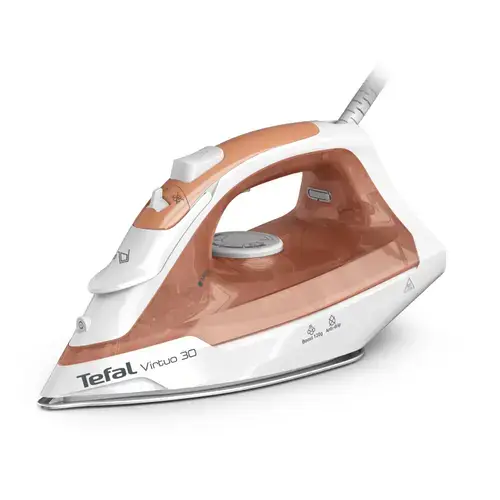 Fier de calcat cu abur Tefal Virtuo FV2C40E0, 2000 W, 120 g/min, 0.24 l, Talpa ceramica, Calcare verticala, Sistem antipicurare (Alb/Portocaliu)