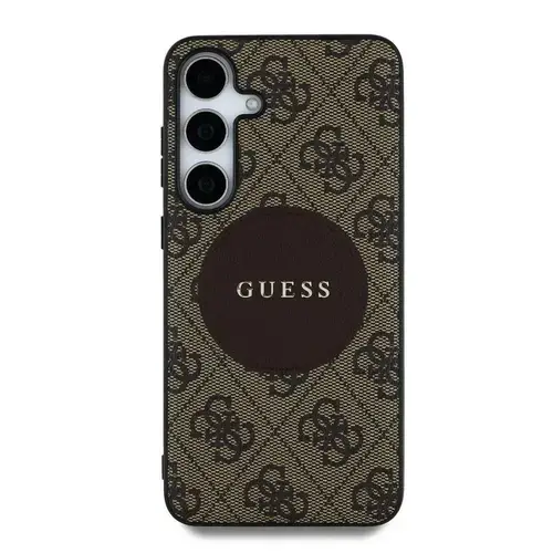 Husa Protectie Spate Guess 4G Round Patch Classic Logo MagSafe pentru Samsung Galaxy S25 (Maro)