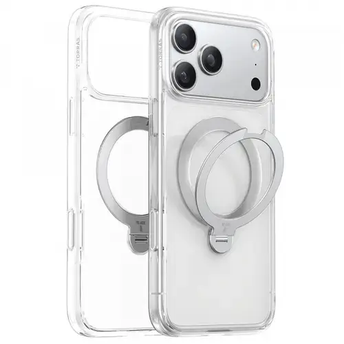 Husa MagSafe pentru Apple iPhone 17 Pro Max, Torras, Ostand Spin (Transparent)