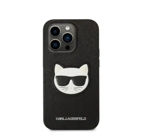 Protectie Spate Karl Lagerfeld Saffiano Choupette Head pentru Apple iPhone 14 Pro (Negru)