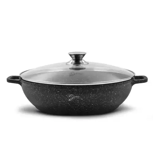 Cratita cu capac Samus TOL321-CC, 32cm, Aluminiu turnat, 5.5 L (Negru)