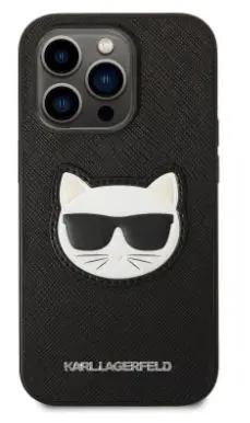 Husa Protectie Spate Karl Lagerfeld Saffiano Choupette Head pentru iPhone 14 Pro Max (Negru)