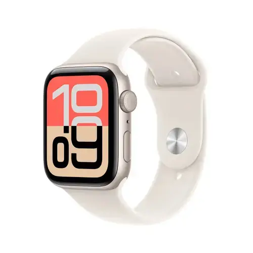 Smartwatch Apple Watch SE 3 (2025), GPS + Cellular, 44mm, Ecran Retina LTPO OLED, Chip S10 cu Procesor Dual-Core, 64GB Flash, Wi-Fi, Bluetooth, Curea Sport Band S/M (Auriu)