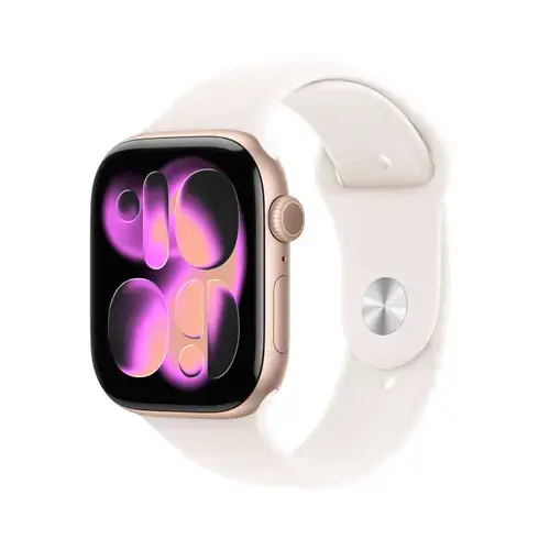 Smartwatch Apple Watch 11, GPS, 46mm, Ecran Retina LTPO OLED, Chip S10 cu Procesor Dual-Core, 64GB Flash, Wi-Fi, Bluetooth, Carcasa Aluminiu, Curea Sport Band M/L (Auriu)