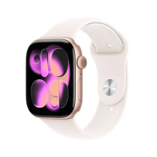 Smartwatch Apple Watch 11, GPS, 46mm, Ecran Retina LTPO OLED, Chip S10 cu Procesor Dual-Core, 64GB Flash, Wi-Fi, Bluetooth, Carcasa Aluminiu, Curea Sport Band M/L (Auriu)