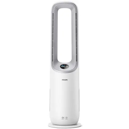 Purificator de aer si ventilator 2-in-1 Philips AMF765/10, CADR 270 mc/h, filtru HEPA si carbon activ, AeraSense, 10 setari de turatie, Conectat la aplicatia Air+, AI , Mod nocturn, Alb