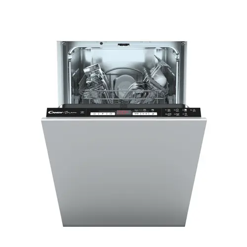 Masina de spalat vase incorporabila CANDY CDIH 2D949, 9 seturi, 7 programe, Clasa E, Start intarziat, AquaStop (Negru)