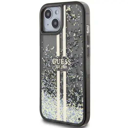 Husa Protectie Sapte Guess Liquid Glitter Gold Stripe pentru Apple iPhone 15 Plus (Negru)
