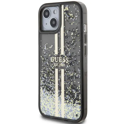 Husa Protectie Sapte Guess Liquid Glitter Gold Stripe pentru Apple iPhone 15 Plus (Negru)