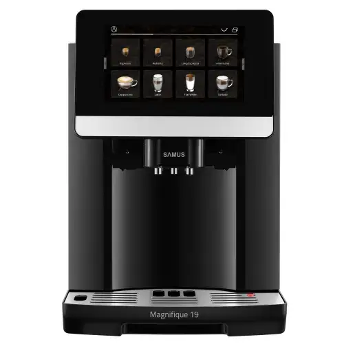 Espressor automat Samus Magnifique 19, 1450 W, 19 bari, Ecran IMD 7inch, Rezervor apa 1.7l, 20 tipuri bauturi, Rasnita incorporata, Capacitate boabe 250 gr (Negru)