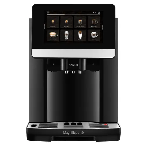 Espressor automat Samus Magnifique 19, 1450 W, 19 bari, Ecran IMD 7inch, Rezervor apa 1.7l, 20 tipuri bauturi, Rasnita incorporata, Capacitate boabe 250 gr (Negru)