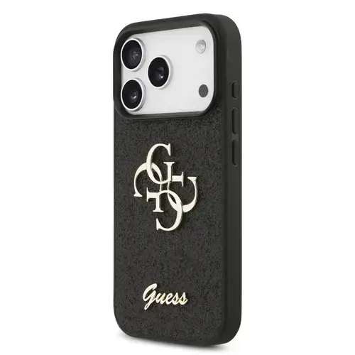 Husa Protectie Spate Guess Fixed Glitter 4G Metal Logo pentru Apple iPhone 17 Pro Max (Negru)