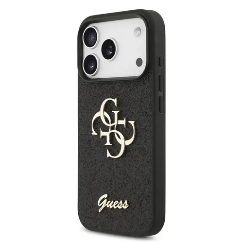 Husa Protectie Spate Guess Fixed Glitter 4G Metal Logo pentru Apple iPhone 17 Pro Max (Negru)