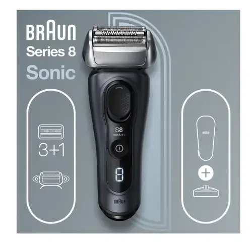 Aparat de ras electric Braun Series 8 8413s Wet&Dry, AutoSense, 4 elemente de taiere, SensoFlex, Trusa de voiaj (Negru)