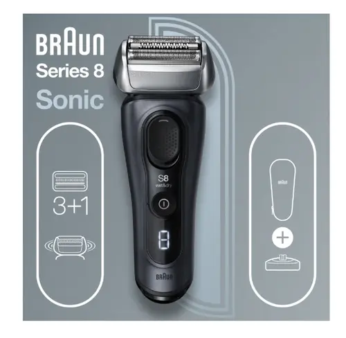 Aparat de ras electric Braun Series 8 8413s Wet&Dry, AutoSense, 4 elemente de taiere, SensoFlex, Trusa de voiaj (Negru)