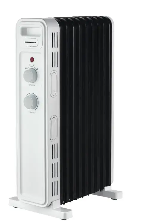 Calorifer cu ulei HEINNER HOH-M09WH-BK, 3 setari temperatura 800W/1200W/2000W, 9 elementi, Protectie supraincalzire, Protectie in caz de rasturnare (Alb/Negru)