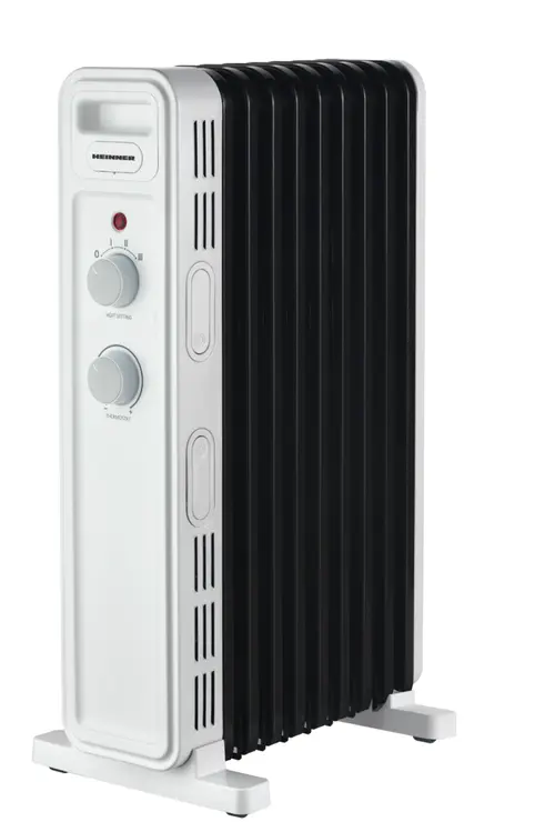 Calorifer cu ulei HEINNER HOH-M09WH-BK, 3 setari temperatura 800W/1200W/2000W, 9 elementi, Protectie supraincalzire, Protectie in caz de rasturnare (Alb/Negru)