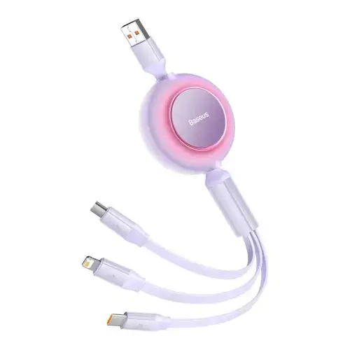 Cablu  de date 3 in 1 Baseus Bright Mirror 2, USB - Micro-USB/Lightning/USB Type-C, 66W, 1.1m, Mov