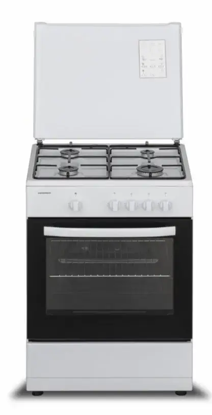 Aragaz Heinner HFSC-SME60WH, Gaz, 60X55 cm, 4 arzatoare, Dispozitiv siguranta, Capac metalic (Alb)