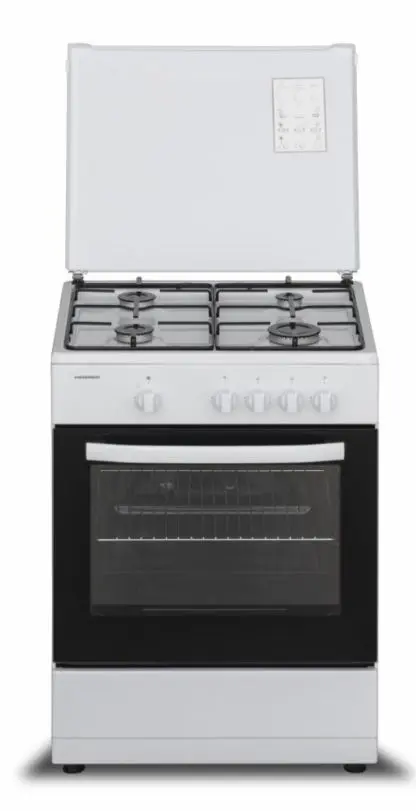 Aragaz Heinner HFSC-SME60WH, Gaz, 60X55 cm, 4 arzatoare, Dispozitiv siguranta, Capac metalic (Alb)