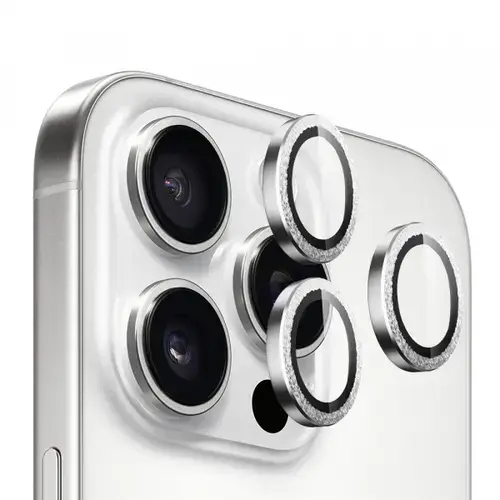 Folie de protectie Camera Spate Blueo Glitter Diamond Metal Frame pentru Apple iPhone 16 Pro Max / 16 Pro, Sticla Securizata