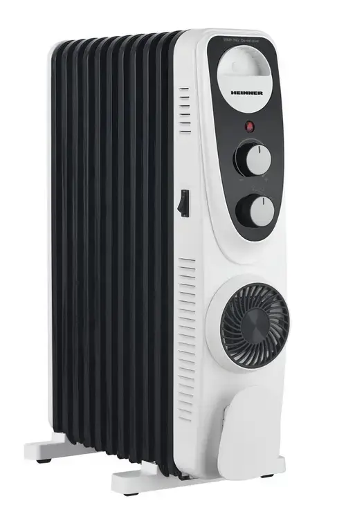Calorifer electric cu ulei Heinner HOH-MVT11WH-BK, 2300 W, 3 setari temperatura, Ventilator Turbo, 11 elementi (Alb/Negru)