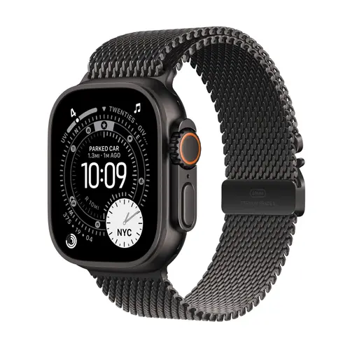 Smartwatch Apple Watch Ultra 3, 49mm, GPS + Cellular, Ecran Retina LTPO OLED, Chip S10 cu Procesor Dual-Core, 64GB Flash, Wi-Fi, Bluetooth, NFC, Milanese Loop Medium (Negru)