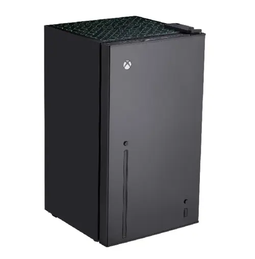 Frigider minibar Ukonic XBOX 3.2CUFT, 91 l, Compartiment legume si fructe 5l, Congelator 11l, Lumina ambientala, Lumina LED verde interior, 41dB H 84.5 cm (Negru)
