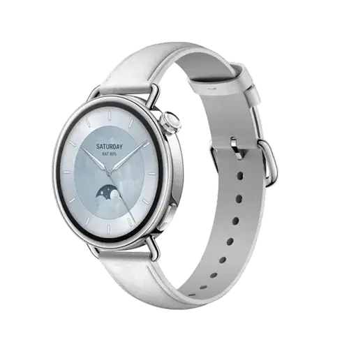 Smartwatch Xiaomi Watch S4 41mm, Ecran AMOLED 1.32inch, Bluetooth, GPS, NFC, HyperOS, Curea Piele (Alb)