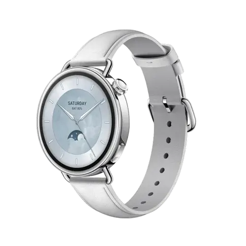 Smartwatch Xiaomi Watch S4 41mm, Ecran AMOLED 1.32inch, Bluetooth, GPS, NFC, HyperOS, Curea Piele (Alb)