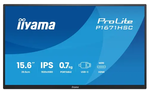 Monitor Portabil IPS LED Iiyama 15.6inch P1671HSC-B1, Full HD (1920 x 1080), Mini HDMI (Negru)