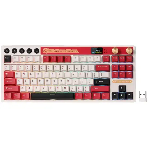 Tastatura Gaming Royal Kludge RK-M87, Beige Switch, iluminare RGB, Wired, Wireless 2.4Gzh, Bluetooth (Multicolor)