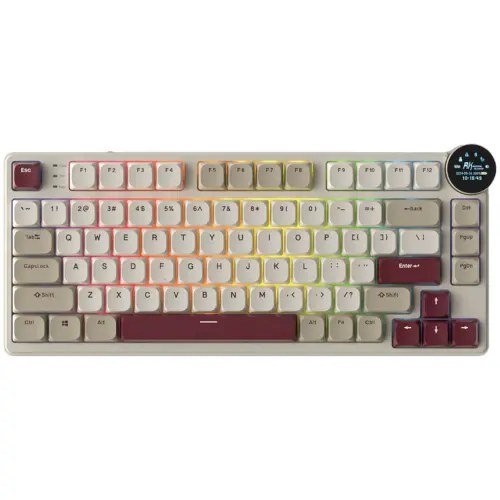 Tastatura Gaming Royal Kludge N80, Brown Switch, iluminare RGB, Wired, Wireless 2.4Gzh, Bluetooth (Crem/Visiniu)