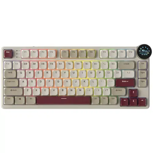 Tastatura Gaming Royal Kludge N80, Red Switch, iluminare RGB, Wired, Wireless 2.4Gzh, Bluetooth (Crem/Visiniu)