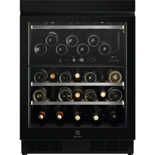 Racitor de vinuri Electrolux EWUD140B8B, 40 sticle, Rafturi lemn, Control electronic (Zona dubla de control), Clasa G, H 82 cm (Negru)