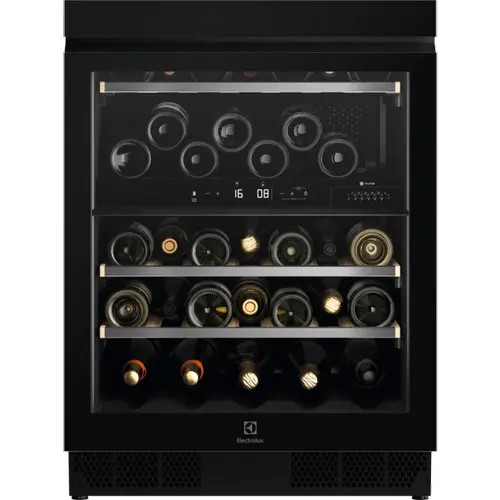 Racitor de vinuri Electrolux EWUD140B8B, 40 sticle, Rafturi lemn, Control electronic (Zona dubla de control), Clasa G, H 82 cm (Negru)