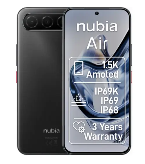 Telefon Mobil ZTE nubia Air, Procesor Unisoc T8300 Octa-Core, Ecran AMOLED 6.78inch, 8GB RAM, 256GB Flash, Camera Duala 50+2MP, Wi-Fi, 5G, Dual Sim, Android (Negru)