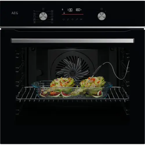 Cuptor incorporabil AEG OA5PB531AB, Electric, SteamBake-gatire cu abur, Autocuratare pirolitica, Conectivitate WI-FI, 45 programe predefinite, Inchidere amortizata a usii, Grill, Senzor gatire, Ghidaj telescopic pe 1 nivel, 71 L, Clasa A+ (Sticla neagra)