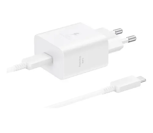 Incarcator retea Samsung Super Fast Charger EP-T4511XWEGEU (2025), 45W, port USB Type-C, Low Standby, cablu Type-C - Type-C (5A) inclus (Alb)