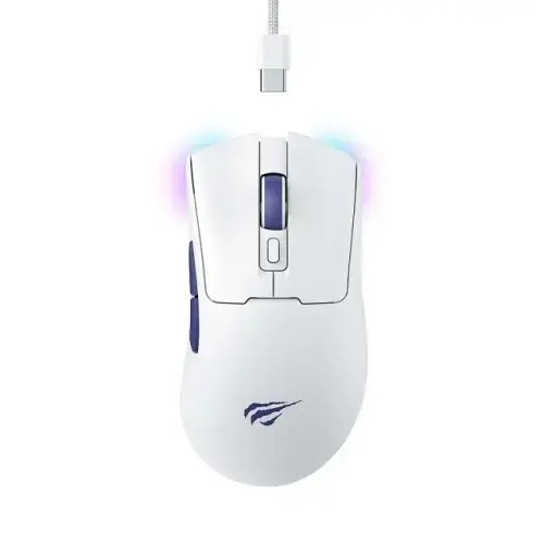 Mouse Gaming Havit MS966WB, iluminare RGB, USB, Wireless 2.4Ghz, Bluetooth (Alb/Mov)