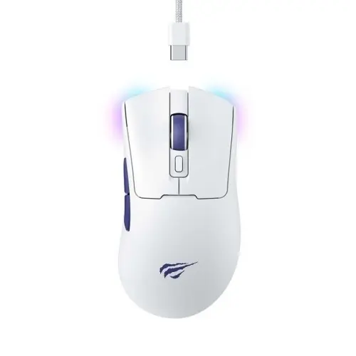 Mouse Gaming Havit MS966WB, iluminare RGB, USB, Wireless 2.4Ghz, Bluetooth (Alb/Mov)