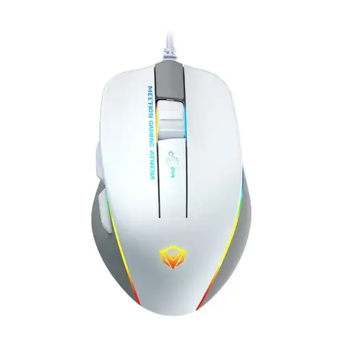 Mouse gaming Meetion GM23, iluminare RGB, Wired, 12800 DPI (Alb/Gri)