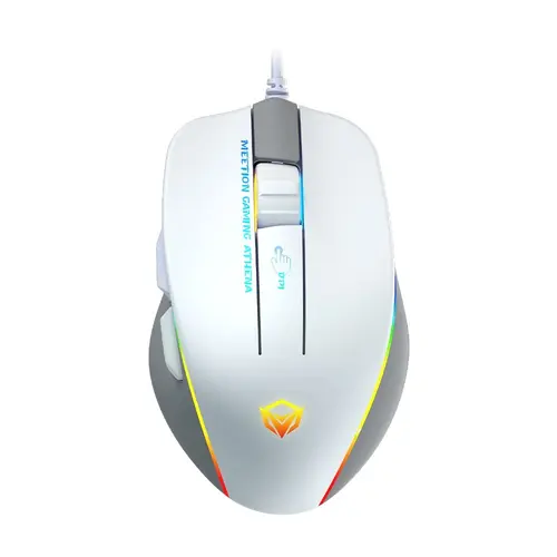 Mouse gaming Meetion GM23, iluminare RGB, Wired, 12800 DPI (Alb/Gri)