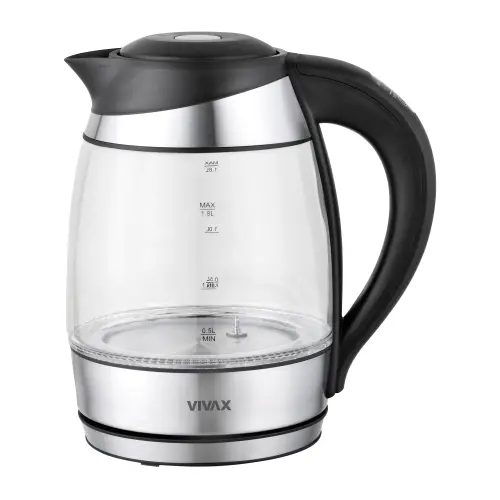 Fierbator de apa Vivax WH-180TC, 1850-2200W, 1.8 L, iluminare LED, indicator nivel apa, functie pastrare la cald, oprire automata, vas sticla (Argintiu/Negru)