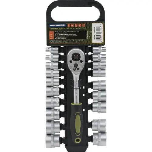 Set 20 piese Heinner CR-V, 3/8inch, 19 chei tubulare 6-24 mm dimensiune, cheie cu clichet reversibila 3/8inch
